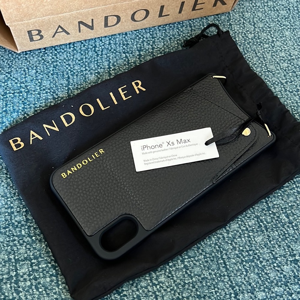 Black leather Bandolier with snap pocket for card and ID
